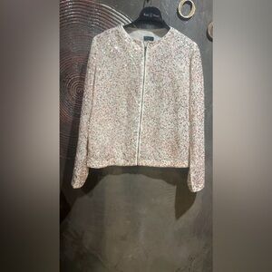 NWT Benetton Sequin Embellished Zip-Up Jacket – Pink & Silver Sparkle SIZE 8